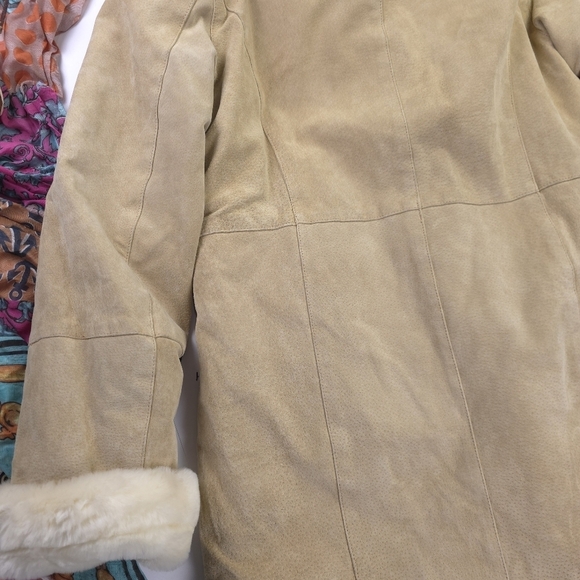 Charles Klein Luxurious Leather Tan and Cream Fleece Coat Size L - Picture 11 of 16